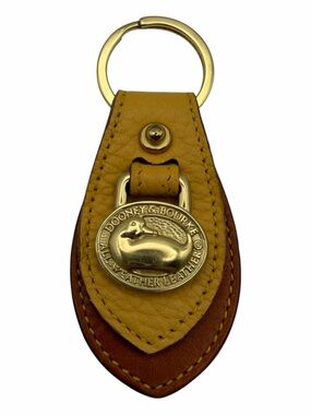 Vintage Dooney & Bourke AWL Duck Keychain Brass Leather Key Fob British Tan